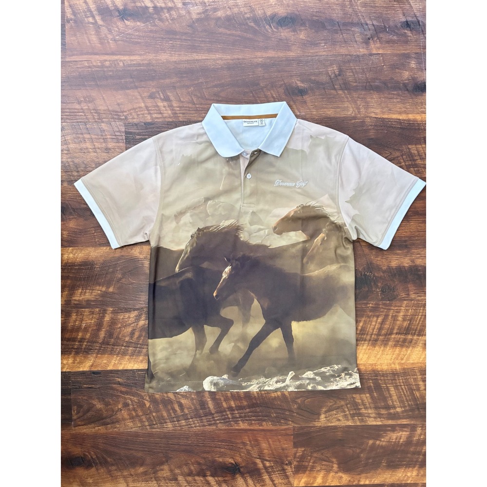 Devereux Golf Caught in The Herd Polo Mens Small Multi Horse Print Western
